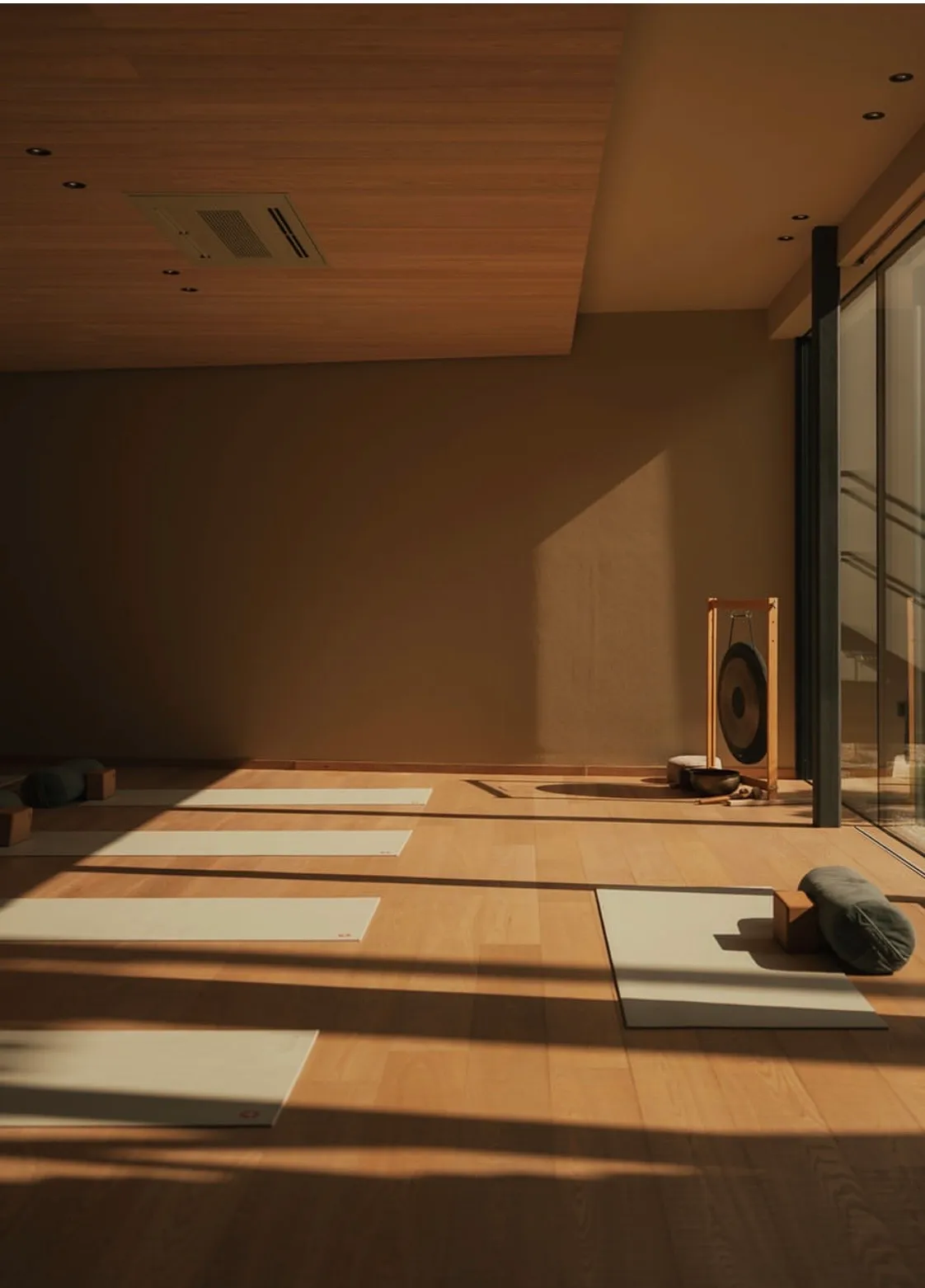 Sunlit Yoga Shala at ENGEL AYURPURA with mats prepared for practice